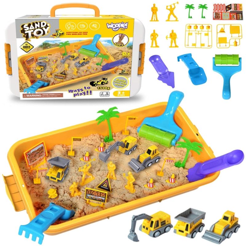 WOOPIE Kinetic Sand 1.5 kg XXL Set Construction Site Table with Molds and Vehicles