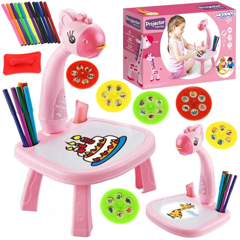 WOOPIE Pink Giraffe Projector Drawing Board + Markers