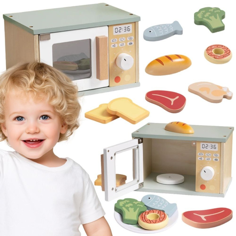 TOOKY TOY Wooden Microwave Oven Food Set