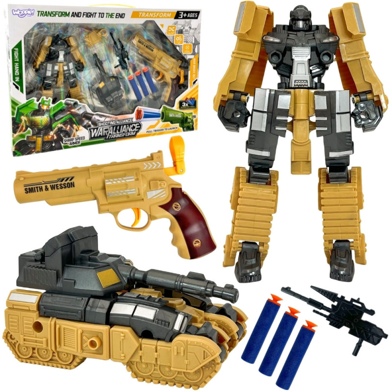 WOOPIE 3-in-1 Transforming Robot Tank and Dart Launcher Set Brown
