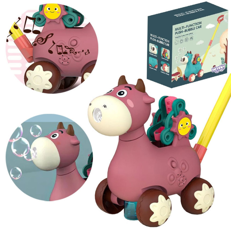 WOOPIE Pink Cow Pusher with Sound and Soap Bubbles
