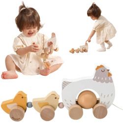 VIGA PolarB Wooden Pulling Hen with Chicks