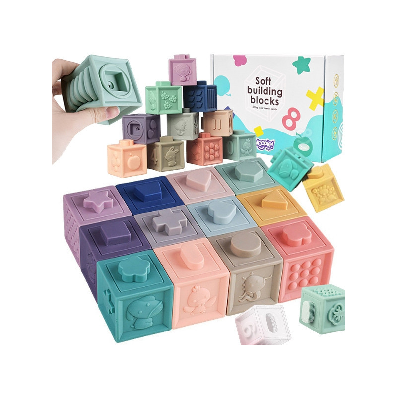WOOPIE BABY Sensory Blocks Squeeze Puzzle Sound 12 pcs.
