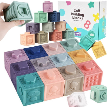 WOOPIE BABY Sensory Blocks Squeeze Puzzle Sound 12 pcs.