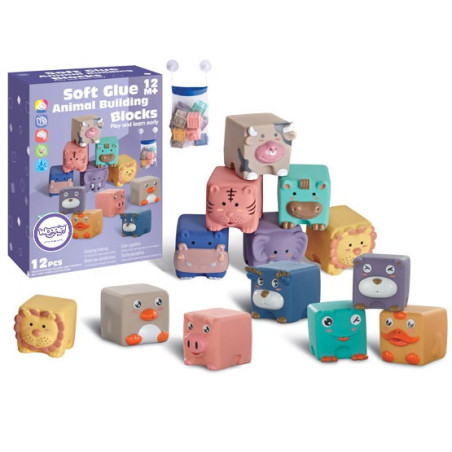 WOOPIE BABY Sensory Blocks Squeeze Puzzle Animal Sounds 12 pcs.