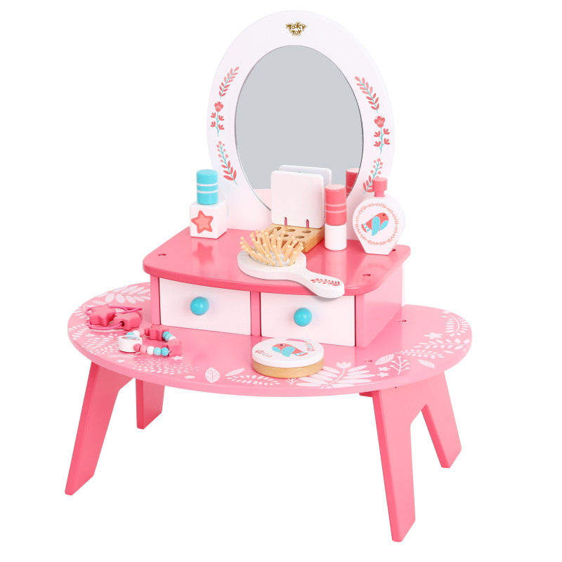 TOOKY TOY Pink Wooden Makeup Dressing Table with Mirror