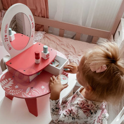 TOOKY TOY Pink Wooden Makeup Dressing Table with Mirror