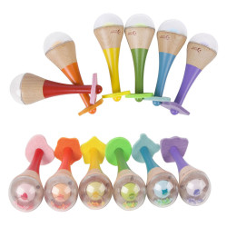 CLASSIC WORLD Rattle 2 in 1 Wooden Rainbow Maracas Instrument 1 pc.