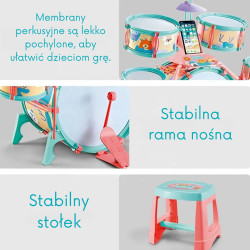 WOOPIE Educational Percussion for Children 5 Drums 1 Cymbal + Animal-Themed Stool