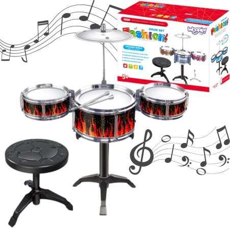 WOOPIE Educational Percussion for Children 3 Drums 1 Cymbal + Stool