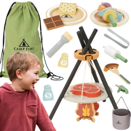 TOOKY TOY Wooden Camping Cooking Set with Campfire