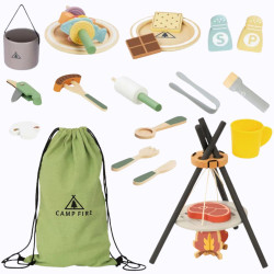 TOOKY TOY Wooden Camping Cooking Set with Campfire