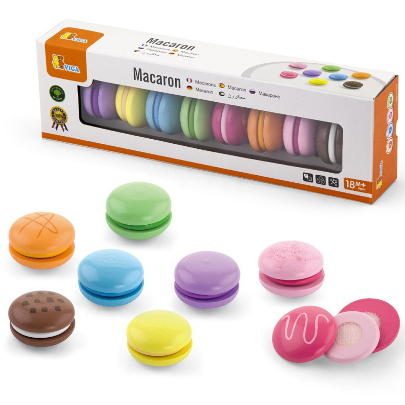 VIGA Wooden Cookies Colorful Cookies Macaroon Set 8 pcs