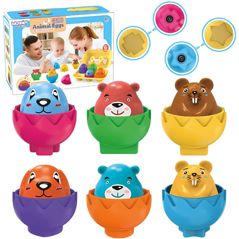WOOPIE Montessori Shape Sorter Puzzle Match Happy Animals Eggs 6pcs