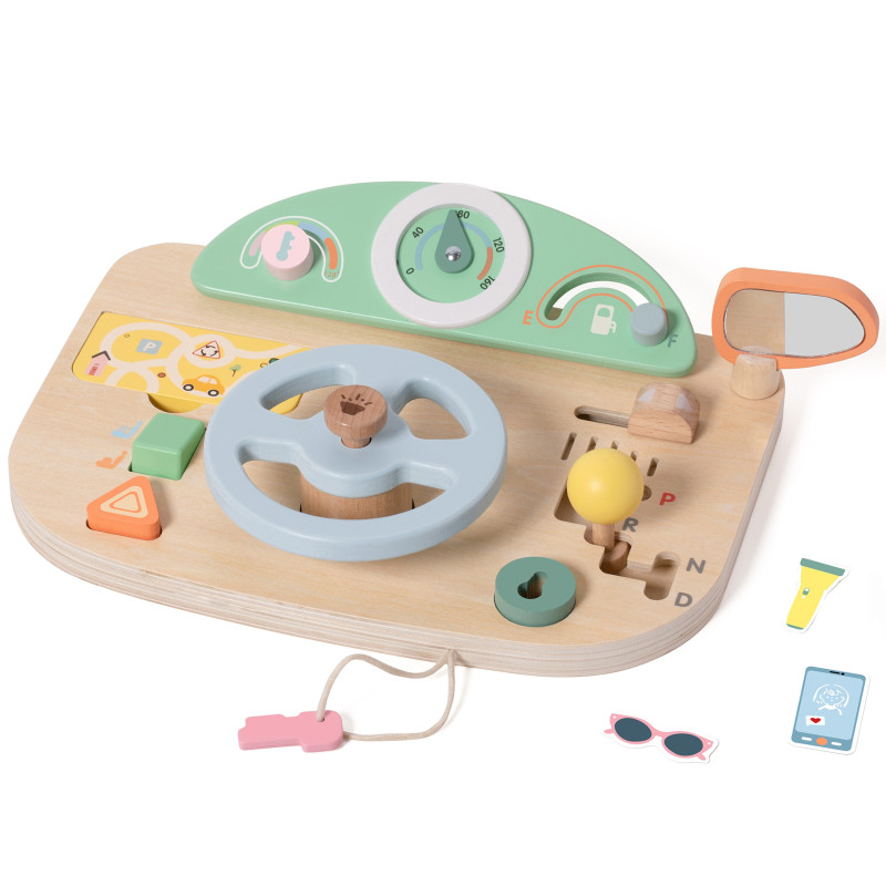 CLASSIC WORLD Wooden Manipulation Board Multifunction Motorized Steering Wheel