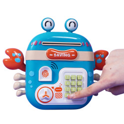 WOOPIE Electronic Piggy Bank Safe ATM with PIN Access Code Crab Backpack Blue