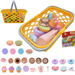 WOOPIE Shopping Basket with Tea Set and Sweets 26 pcs.