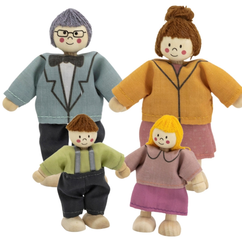 VIGA Set of Wooden Dolls with Cloth Clothes 4 pcs