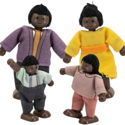 VIGA Set of Wooden Dolls with Cloth Clothes, 4 pcs., Dark Skin