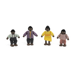 VIGA Set of Wooden Dolls with Cloth Clothes, 4 pcs., Dark Skin