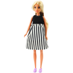 WOOPIE ROYAL Pregnant Lily Doll in Black and White Striped Dress