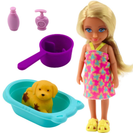 WOOPIE Doll with Dog Bathtub and Pet Care Accessories