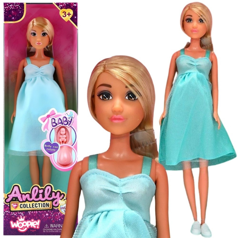 WOOPIE ROYAL Lily Doll with Pregnant Belly Baby Blue Dress