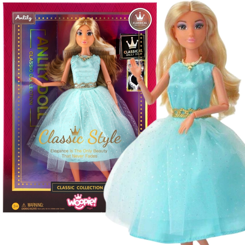 WOOPIE ROYAL Lily Doll 30 cm Long Blonde Hair Elegant Turquoise Dress
