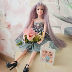 WOOPIE ROYAL Emi Doll in an Elegant Tulle Dress with a Bow and Bouquet