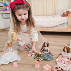 WOOPIE ROYAL Emi Doll in an Elegant Tulle Dress with a Bow and Bouquet