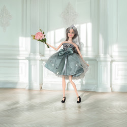 WOOPIE ROYAL Emi Doll in an Elegant Tulle Dress with a Bow and Bouquet