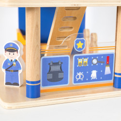 VIGA Wooden Police Station Police Car 3 levels 14 pieces