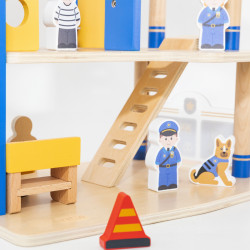 VIGA Wooden Police Station Police Car 3 levels 14 pieces