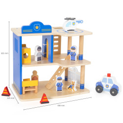 VIGA Wooden Police Station Police Car 3 levels 14 pieces