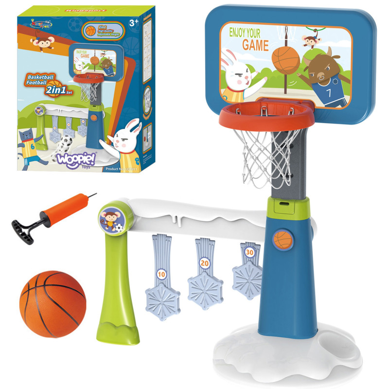 WOOPIE 2-in-1 Set Basketball Soccer Goal + Ball + Pump