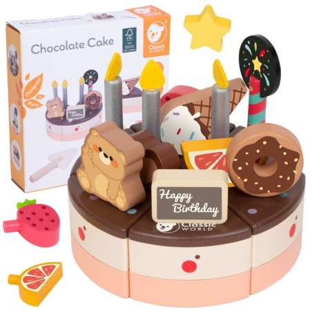 CLASSIC WORLD Wooden Birthday Cake for Cutting 19 pcs.