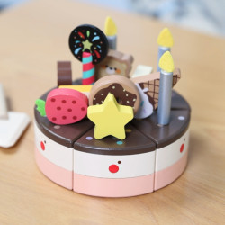 CLASSIC WORLD Wooden Birthday Cake for Cutting 19 pcs.