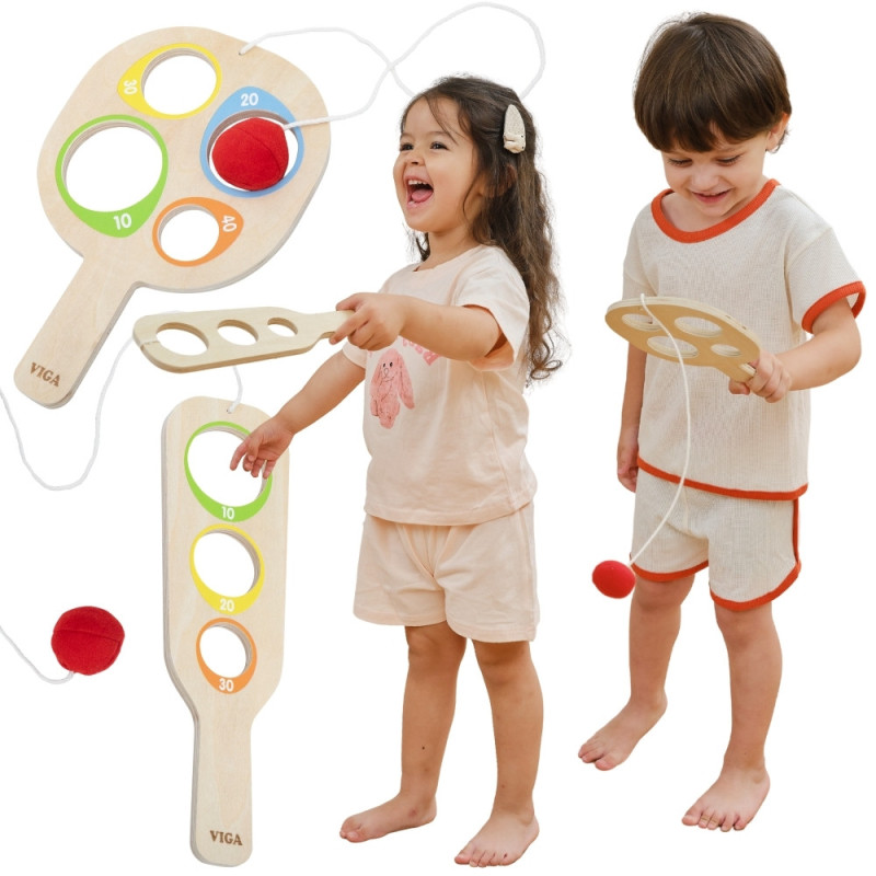 VIGA Wooden Catch the Ball Scoring Paddle Set