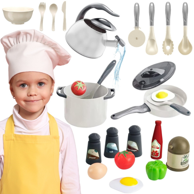 WOOPIE Little Chef Set Pots Frying Pan Kettle White 32 pcs.