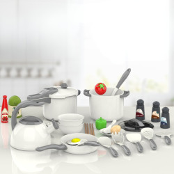 WOOPIE Little Chef Set Pots Frying Pan Kettle White 32 pcs.