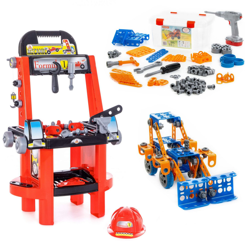 "Super Mechanic" Handyman's Set + "Inventor" Construction Blocks Tool Set Polesie