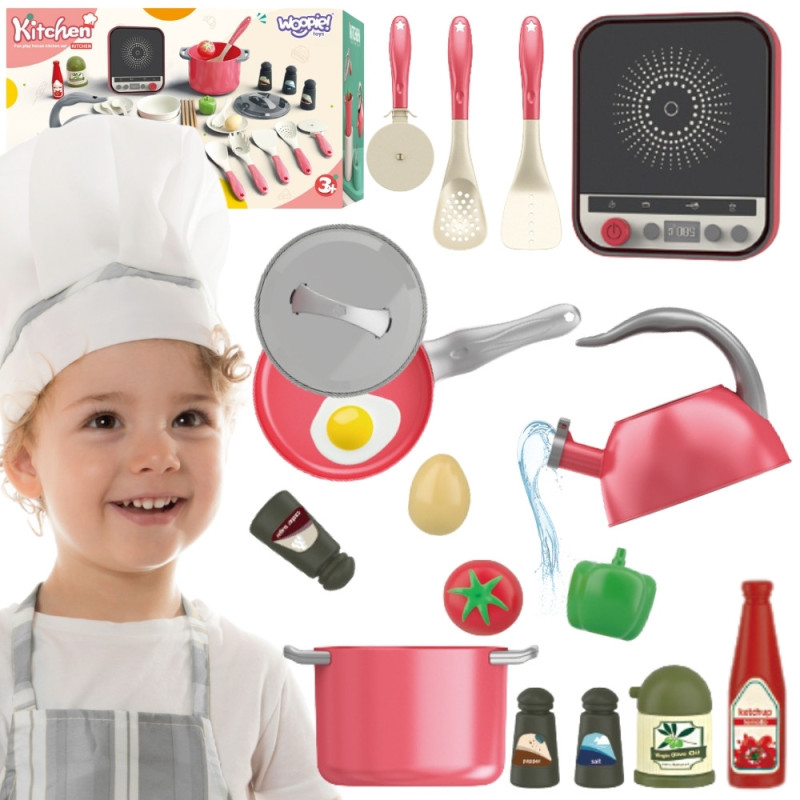 WOOPIE Little Chef's Set Induction Pots Frying Pan Kettle Pink 30 pcs.