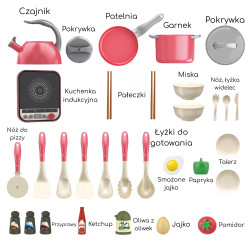 WOOPIE Little Chef's Set Induction Pots Frying Pan Kettle Pink 30 pcs.