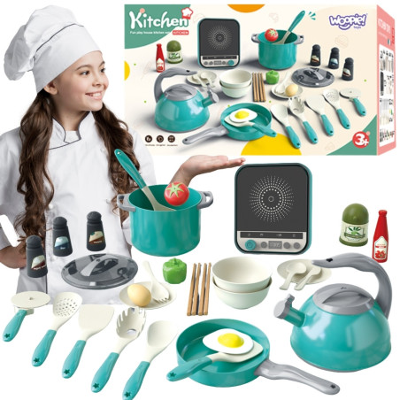 WOOPIE Little Chef's Set Induction Pots Frying Pan Kettle Green 30 pcs.