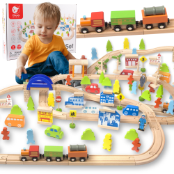 CLASSIC WORLD Set Railway Track Wooden Train + Figures 110 pcs.