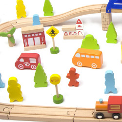 CLASSIC WORLD Set Railway Track Wooden Train + Figures 110 pcs.