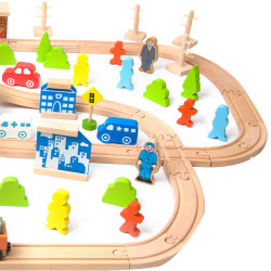CLASSIC WORLD Set Railway Track Wooden Train + Figures 110 pcs.