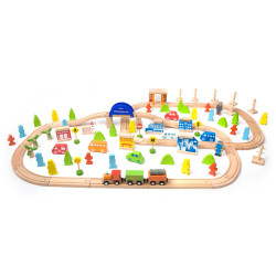 CLASSIC WORLD Set Railway Track Wooden Train + Figures 110 pcs.