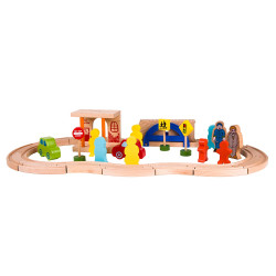 CLASSIC WORLD Set Railway Track Wooden Train + Figures 110 pcs.