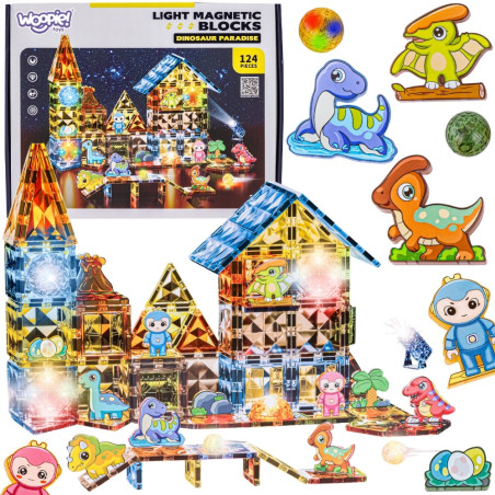 WOOPIE Magnetic Construction Blocks Glowing 3D Dinosaur Park 124pcs.